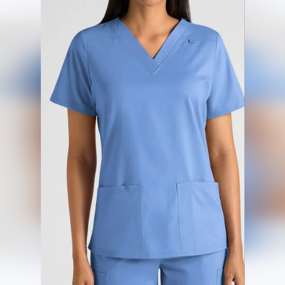 UA Butter-Soft STRETCH Women's 4-Pocket V-Neck Scrub Top XS Ceil Blue NWT